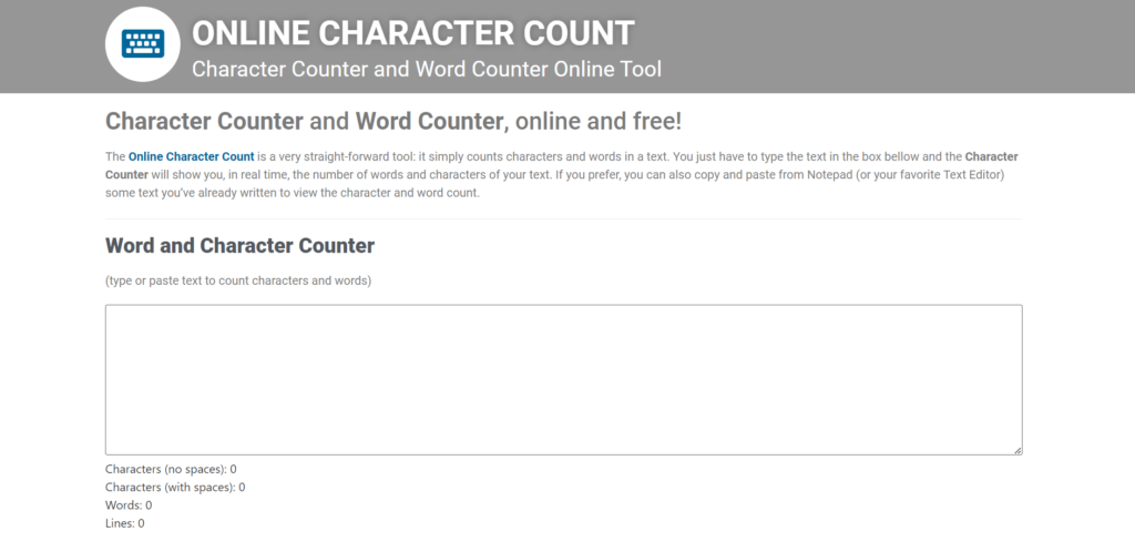 online character count for articles