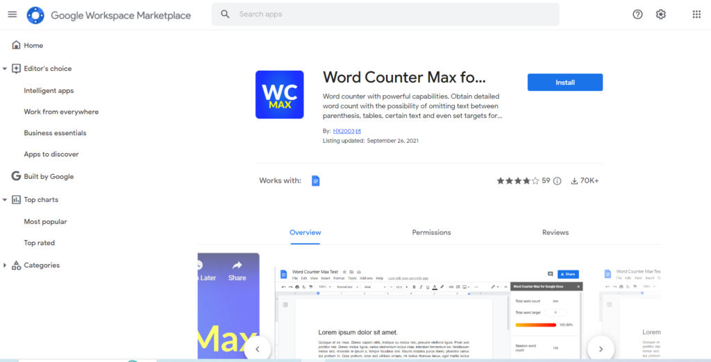 how to count words for articles from google